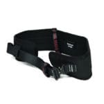 The Exxentric Squat Hip Belt, in black and labeled Medium Large, features adjustable straps, a clip buckle, and a padded design for comfort and durability. Ideal for activities requiring support.