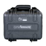 A rugged black carrying case labeled GYMAWARE 2 Unit Kit with logo and website details on top, featuring a sturdy handle and reinforced edges for equipment protection.