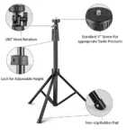 A Dashr Regular Tripod in black features 180° head rotation, a standard ¼ screw, adjustable height with a flip lock, and a non-slip rubber pad. It is displayed on a white background.