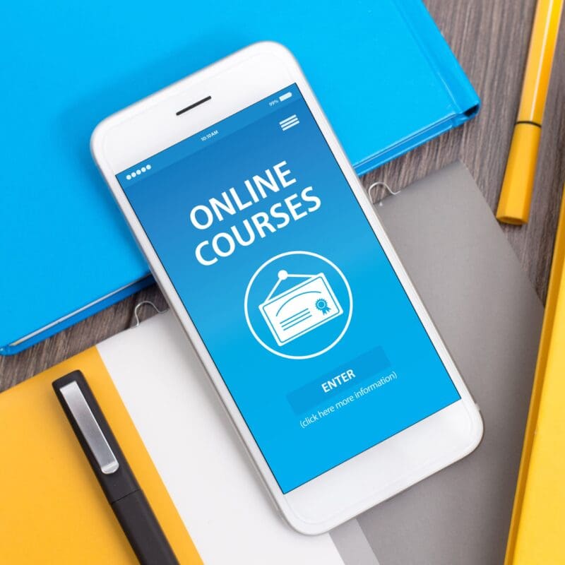 Mobile phone showing online course