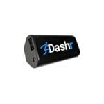The Dashr Jump is a black triangular electronic device with a stylized running figure logo and Dashr in blue and white, featuring ports on one side for timing or tracking athletic performance.