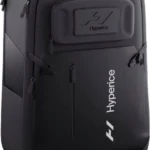 The Normatec Pulse Series Backpack is a sleek black bag featuring multiple zippers and compartments, with the Hyperice logo in white on the front pocket. Its design includes a sturdy structure and ergonomic straps for comfortable wear.