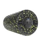 Black and yellow speckled cylindrical foam roller labeled Hyperice Vyper 2.0 featuring digital controls and vibration technology.