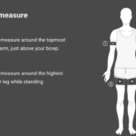 Illustration showing how to measure for AirBands 2.0 Wireless BFR Cuffs: measure your arms just above the bicep and your legs at the highest part of the upper leg while standing using a tape measure.