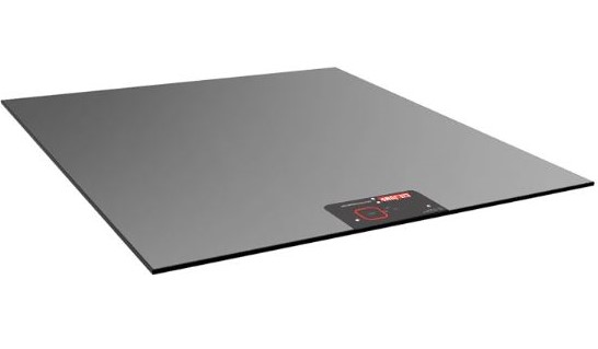 A sleek, modern induction cooktop with a smooth black surface and minimal control panel located at the front center. The compact design exudes a minimalist aesthetic suitable for contemporary kitchens.