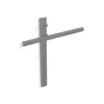 The Exxentric Wall Mounted Accessory Rack is a gray metal, T-shaped design with multiple hooks on vertical and horizontal bars for organizing items, displayed against a plain white background.