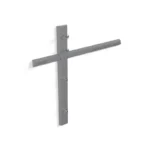 The Exxentric Wall Mounted Accessory Rack is a gray metal, T-shaped design with multiple hooks on vertical and horizontal bars for organizing items, displayed against a plain white background.