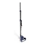 The Exxentric Beam for kPulley is a tall, vertical industrial machine with a blue base and a long, slender metallic column featuring buttons and a locking mechanism.