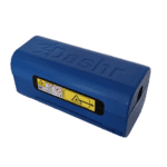 A Dashr Blue Laser Module, made of blue plastic, featuring caution symbols and a sliding mechanism.