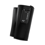 The image shows two Normatec Go devices for leg compression therapy, featuring a sleek design with visible control panels on top.