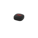The Venom Go is a compact, square-shaped wearable in black with rounded edges and a red logo on top. It features heat and vibration functions, includes a USB-C port, and has a small side button, all elegantly isolated on a dark background.