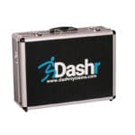 A black and silver carrying case with a top handle is shown. The front displays a blue logo, the words Dashr Biostation in white, and the website www.dashrsystems.com.