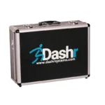 A black and silver carrying case with a top handle is shown. The front displays a blue logo, the words Dashr Biostation in white, and the website www.dashrsystems.com.