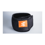 An Enode Extended Strap, a black wrist support wrap, features an orange label with a white wavy line logo against a light gray background.