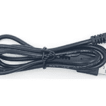 A Dashr Display USB cable featuring a coiled black design with a right-angle DC connector on one end and a standard USB A plug on the other.