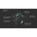 The Vitruve Encoder + App Software is a black, cube-shaped device with green accents, featuring an OLED screen, USB charger, navigation buttons, a 120-inch string, Bluetooth/Wi-Fi capability; its surface is super resistant.