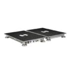 The Hawkin Dynamics Dual Force Plate features a double platform with four circular feet, a black surface, a white logo, and side ports for interfacing.