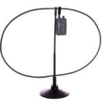 The Freelap SpaceUnit and Power Unit features a black, circular indoor antenna with a loop design and a control box on top, all mounted on a round base.