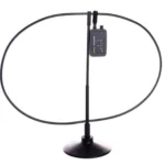 The Freelap SpaceUnit and Power Unit features a black, circular indoor antenna with a loop design and a control box on top, all mounted on a round base.