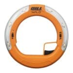 Orange and white circular marine life ring named Gill Halo Electronic Starter Device with built-in lights, switches, and the words GILL and HALO printed on it.