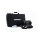 A black carrying case labeled sportreact Reactive Agility is presented with components like suction cups, a grid device, and electronic modules, all against a white background.