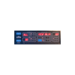 Close-up of the OHM Run Delta-Kinetic® Trainers control panel with red and blue LED lights, displaying numbers and symbols. It features operational buttons labeled performance data and Quickstart in a rectangular frame.