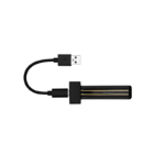 A short, slightly curved black USB charging cable with a rectangular connector featuring gold stripes; labeled as JUUL charger. Product Name: Freelap BLE chip Charging Strip.