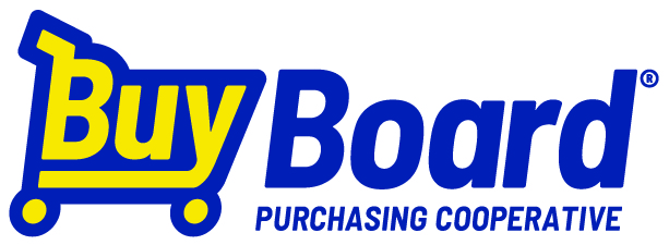 Logo of BuyBoard Purchasing Cooperative, featuring the word Buy in yellow inside a blue shopping cart graphic, next to the word Board in bold blue letters, with Purchasing Cooperative below in smaller blue text.