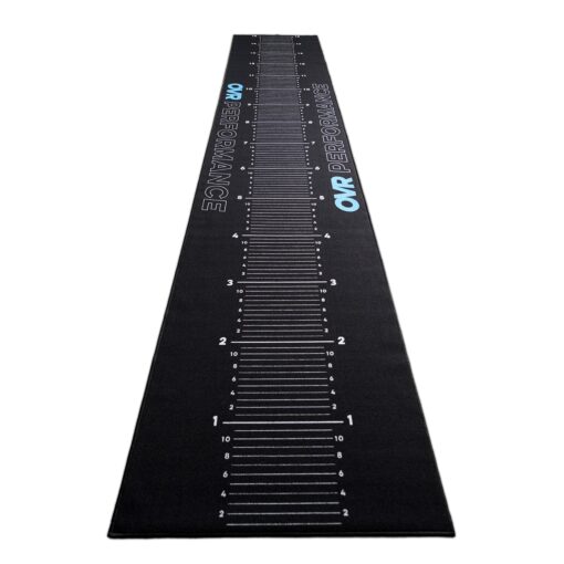 The OVR Board Jump is a long black exercise mat with white measurement lines and numbers, labeled OKR PERFORMANCE in blue and white text, designed for fitness or athletic training.