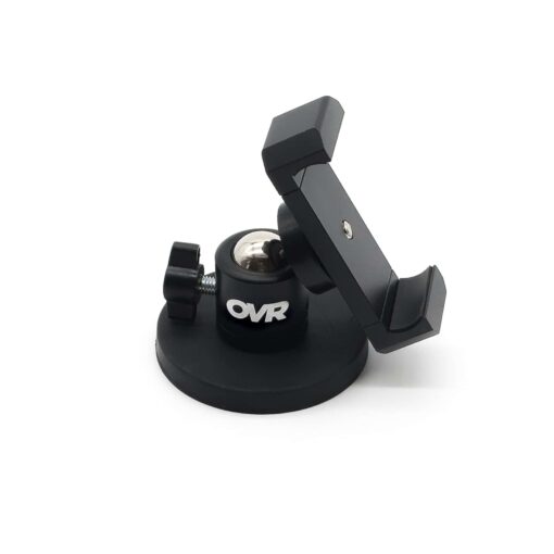 A black OVR Performance Velocity and Jump Bundle (Copy) holder, featuring a round base, adjustable ball joint, and clamp-style grip, is shown against a white background.