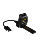 A Freelap FxMotion Chip in black with an attached USB cable is displayed against a white background.