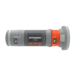 The VALD Dynamo Plus is a handheld gray and orange digital device with a display screen and multiple buttons, designed for ergonomic use.