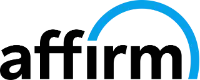Affirm_logo.svg A stylized black lowercase n with a curved blue line arcing over its right side, forming part of a minimalist logo design.