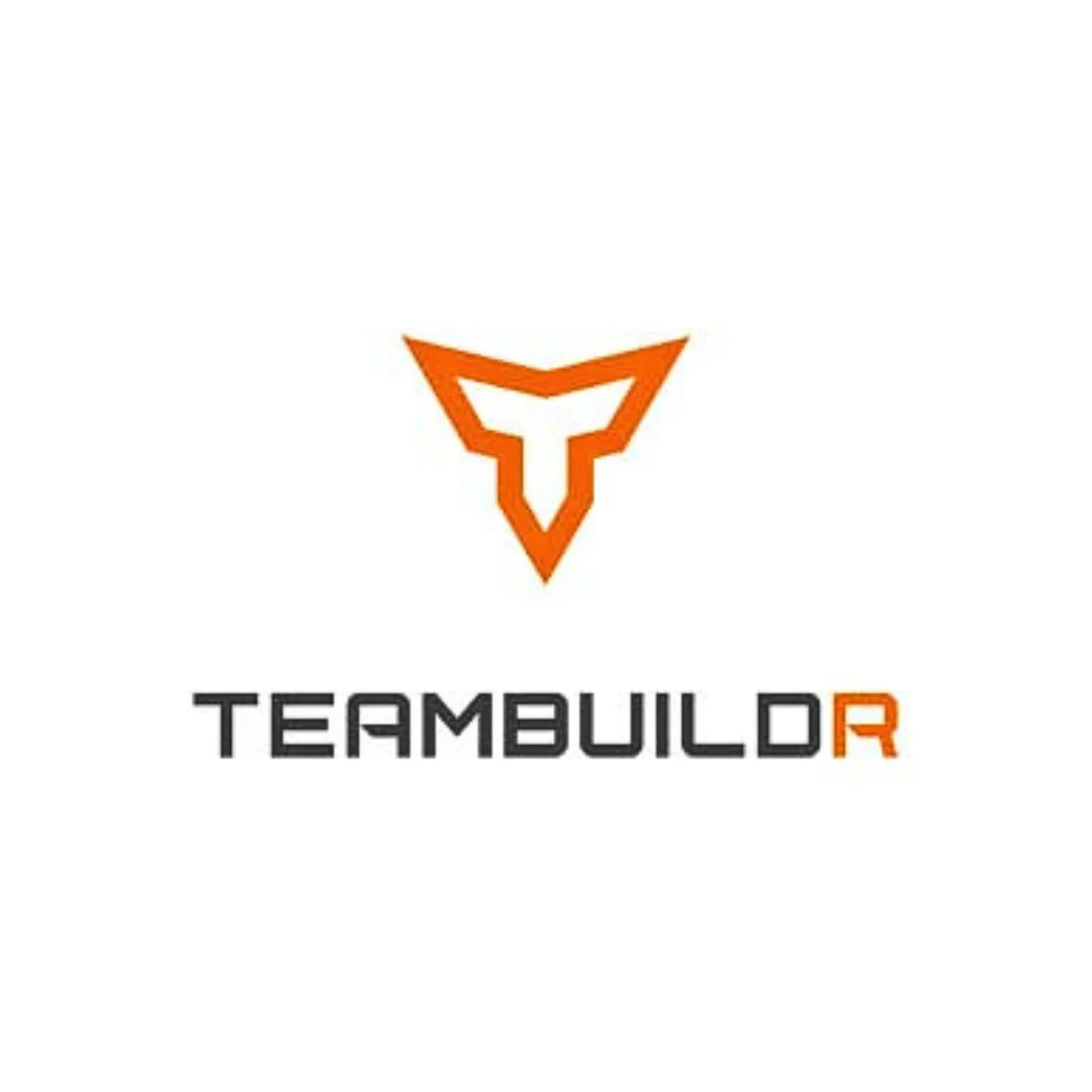 The image shows an orange geometric logo above the word TEAMBUILDR in uppercase letters, with the final R also in orange. The background is white.