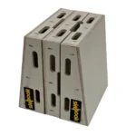 Three stacked Skyhook Modular Plyo Boxes with cutout handles and logos. The rectangular boxes feature slanted sides, look sturdy, and are ideal for gym or fitness use.