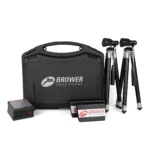 The Brower Black Box set, featuring a black carrying case, two tripods, two small timing sensors, and a timing device with the Brower logo, is arranged against a white background.