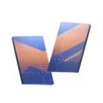 Two rectangular gradient blue-orange cards with abstract line designs, one featuring "KINVENT K-Deltas Portable Force Plates," displayed on a white background.