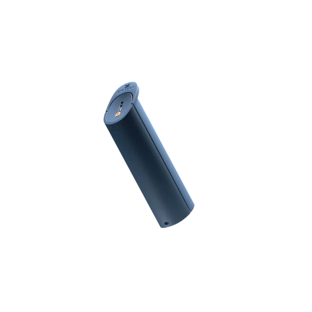The KINVENT K-Grip is a black, cylindrical device with a rounded top and flat bottom, featuring a button and port on the top, displayed against a plain white background.