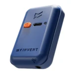 The KINVENT K-Myo is a small blue electronic device with a power button, USB-C port, and headphone jack. It features a minimalist design, curved edges, and clear KINVENT branding.