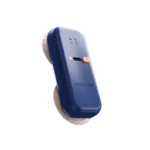 The KINVENT K-Myo is a compact blue handheld device with two white textured pads at each end, a small screen, and an orange power button.