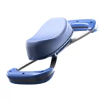 The KINVENT K-Push, a blue plastic device with a curved padded top and two parallel metal blades at the bottom, is shown on a white background.