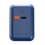 A compact rectangular blue device labeled KINVENT K-Myo, featuring a power button, a USB-C port, and a small indicator light on the front.
