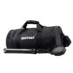 The Sportreact Core Kit | X4 includes a black duffel bag featuring the sportreact logo, a folded tripod-style device, and a compact electronic sensor, all displayed on a white background.