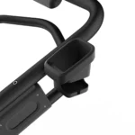 Close-up of the TRUEFORM Trainer’s black metal frame with an attached cup holder, featuring smooth, rounded edges and a modern design. The plain white background highlights the product details.