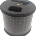 The Dashr 360 Display Pack is a cylindrical black device with small white dots on its side, a hexagonal opening, and a smaller round slot on the top surface.