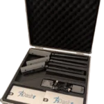 Open the case containing Dashr Silver 3-Gate System equipment like sensors, electronic parts, and cables, all neatly arranged in a foam-lined compartment. The Dashr logo is visible on the devices.