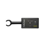 The TxTeam with Tripod is a rectangular black device featuring a digital display and two buttons labeled Start and Lap/Finish, plus a black hook on the left. Its marked with Tx Pro Team and freelap alongside a yellow arrow on the right.