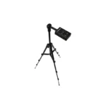 The TxTeam with Tripod is fully extended on a white background, showcasing its black design and three slim legs. A small black device is attached at the top, featuring a digital display and buttons.