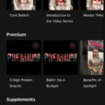 Screenshot of the Kula Sports Performance Global Coaching Platforms Resources page, displaying sections for Mindset, Premium, and Supplements. The Mindset section shows video thumbnails with women. The Premium section includes snack and budget videos. The Supplement section features Thorne products.
