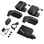 Image of the Normatec 3 Full Body System featuring four leg attachments, a control unit, power adapter, and additional connectors on a plain background.
